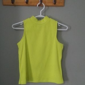 Lime green turtle neck tank top.